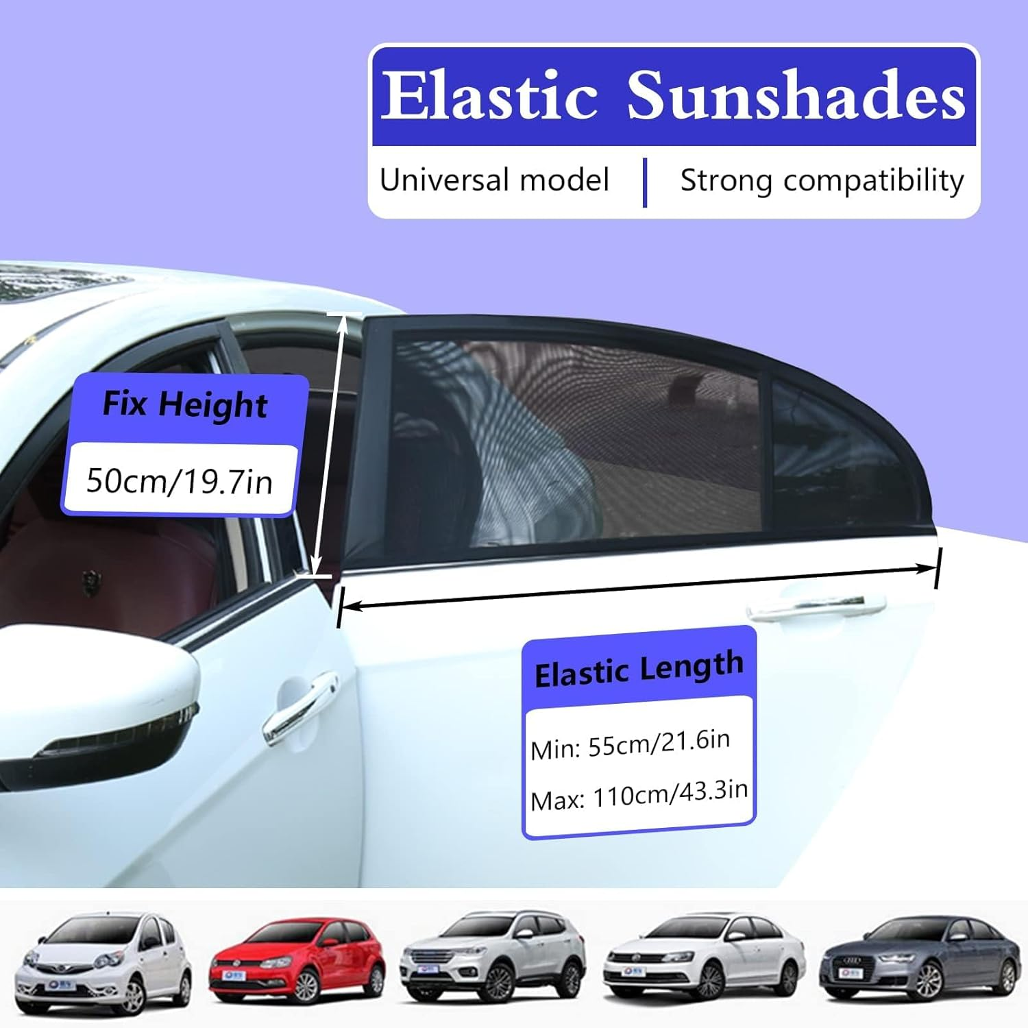 2Pcs Car Window Shades, Car Rear Elasticity Side Window Screens Sunshades, Stretch Breathable UV Ray Block Mosquito All-Round Protection for Children Kids Baby image number 5