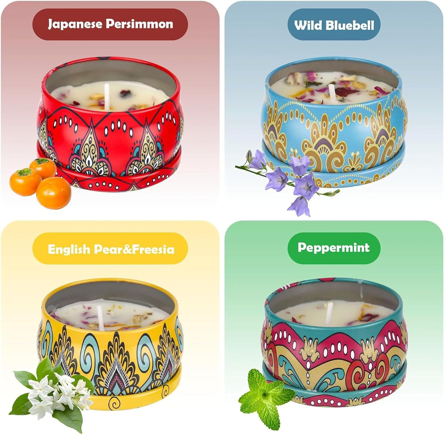 Scented Candles Gift Set, 4 Pack Scented Candles Ethnic Style Four Piece Set, Made from Natural Soy, for Stress Relief, Body Relaxation, Suitable for Lliving Room, Bedroom, Study, Bathroom image number 3