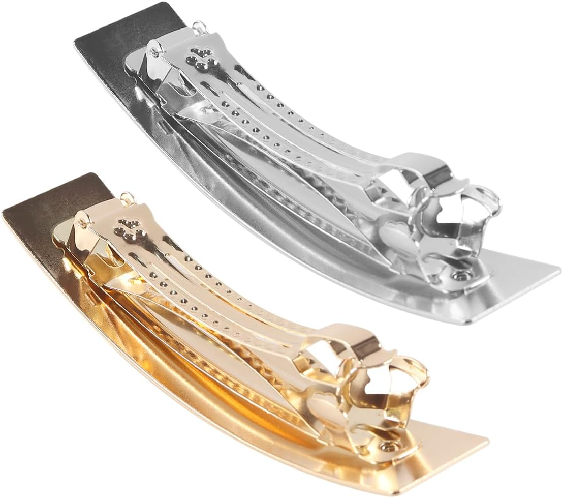 Gorise Pack of 2 Metal Hair Clips, Women'S French Clips, Minimalist Rectangular Barrette, Automatic Alloy Barrette, Decorative Hair Accessories for Women