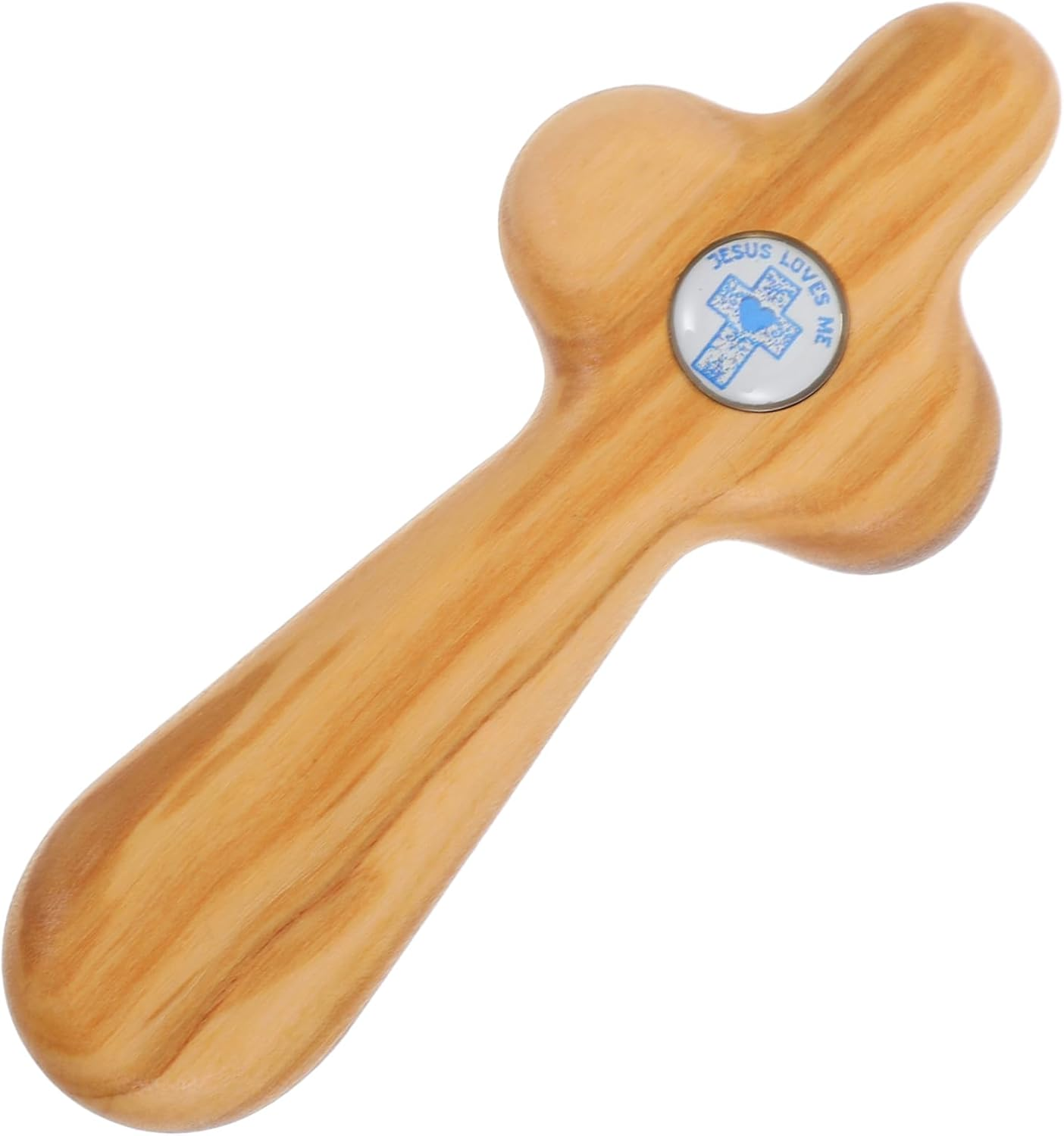 DOITOOL Handheld Wooden Cross Olive Wood Pocket Cross for Baptism First Communion Religious Ceremonies Unique Design Lightweight Portable Faith Symbol image number 2