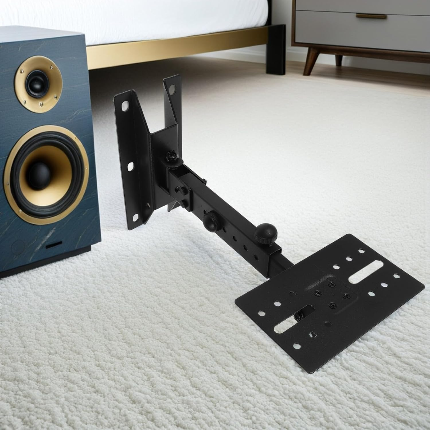 Jojofuny Adjustable Wall Fixed Speaker Support Bracket Telescoping Metal Speaker Wall Mounted Shelf for Home Audio and Ktv Sound Systems for Surrounding Sound