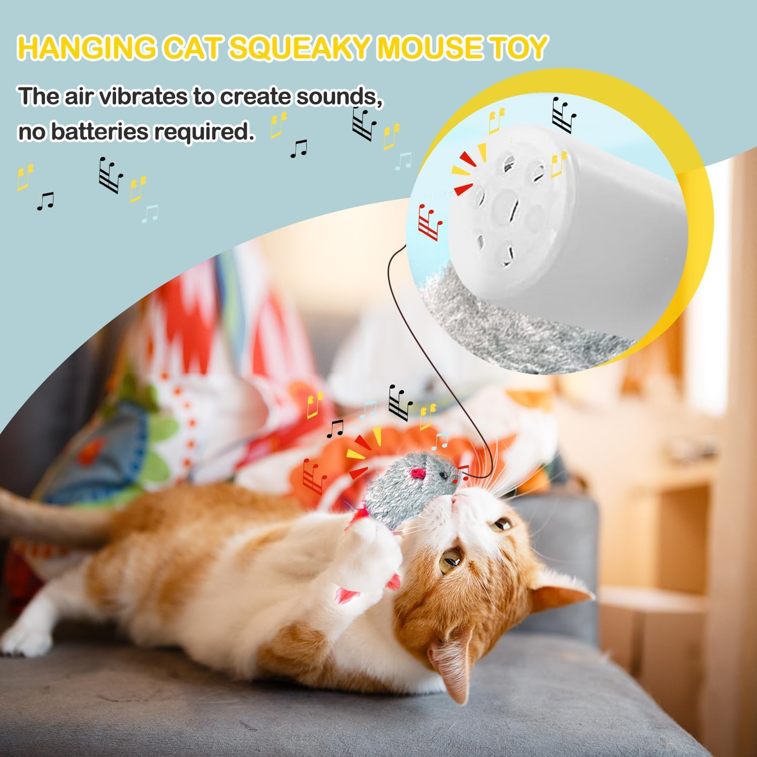 QINLECTRI Pack of 4 Cat Toys Self-Employment Hanging Door Frame Elastic Mouse Interactive Cat Toy Mouse with Feather Tail Interactive Dancer Cat Toy Mice image number 1