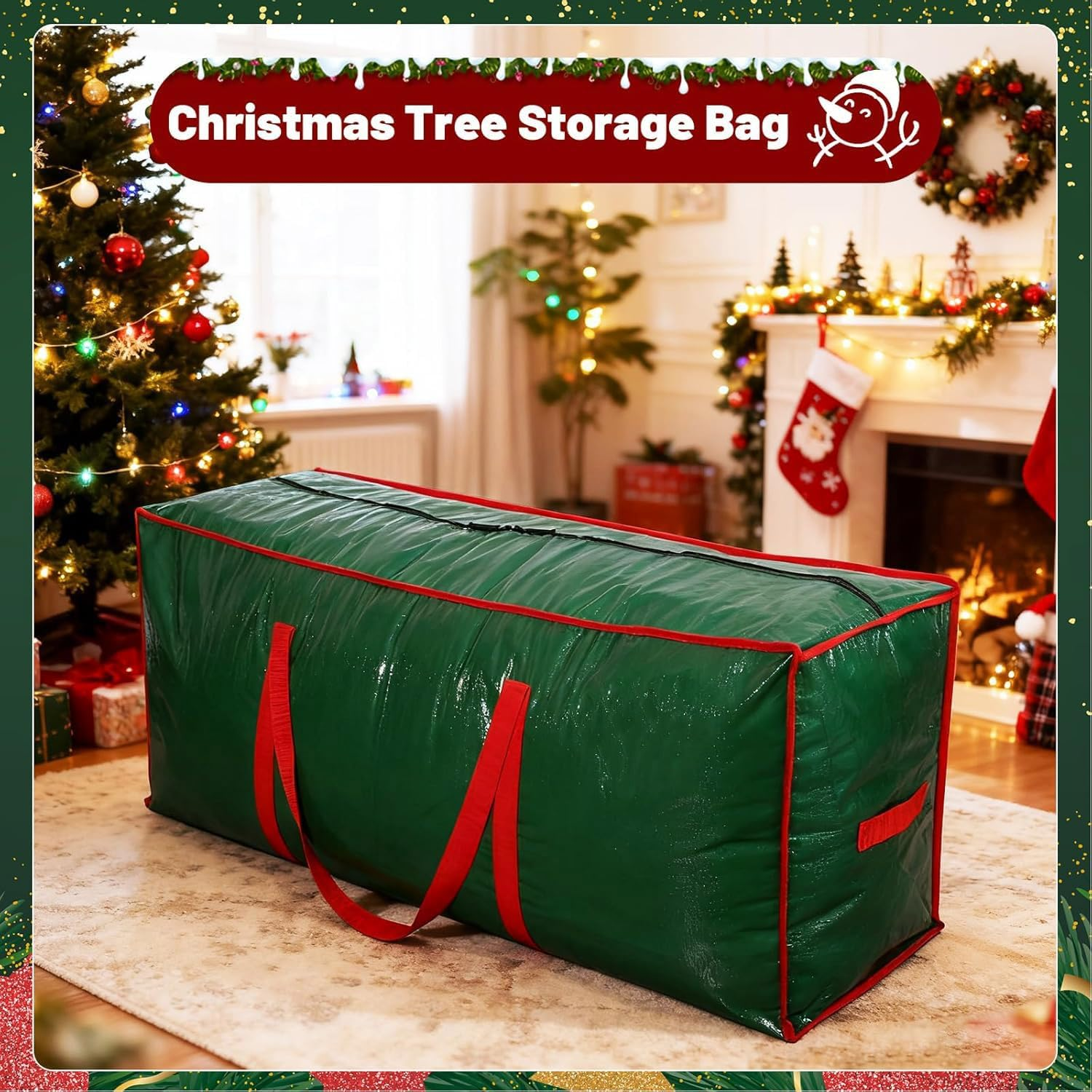 9 Ft Christmas Tree Storage Bag, Durable Heavy Duty Extra Large Artificial Xmas Holiday Tree Bag, Zippered Bag with Handles, Waterproof Christmas Tree Storage Case, Protects from Dust and Moisture image number 4