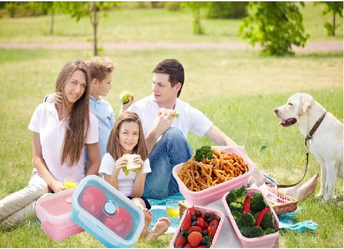 Trrcylp 3Pack Collapsible Silicone Food Storage Containers with Lid Foldable Lunch Bowls for Microwave Freezer Dishwasher Safe (1200Ml Rectangle) image number 4