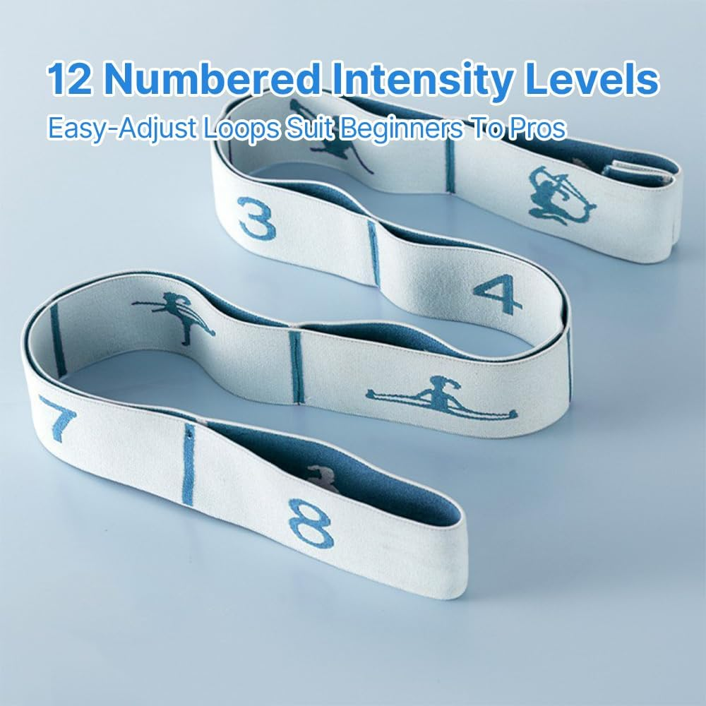 Yoga Stretch Strap with 12 Loops - Adjustable Resistance Bands for Women, Multi-Loop Stretching Band for Yoga, Pilates, Dance, Gymnastics & Physical Therapy - Blue image number 3
