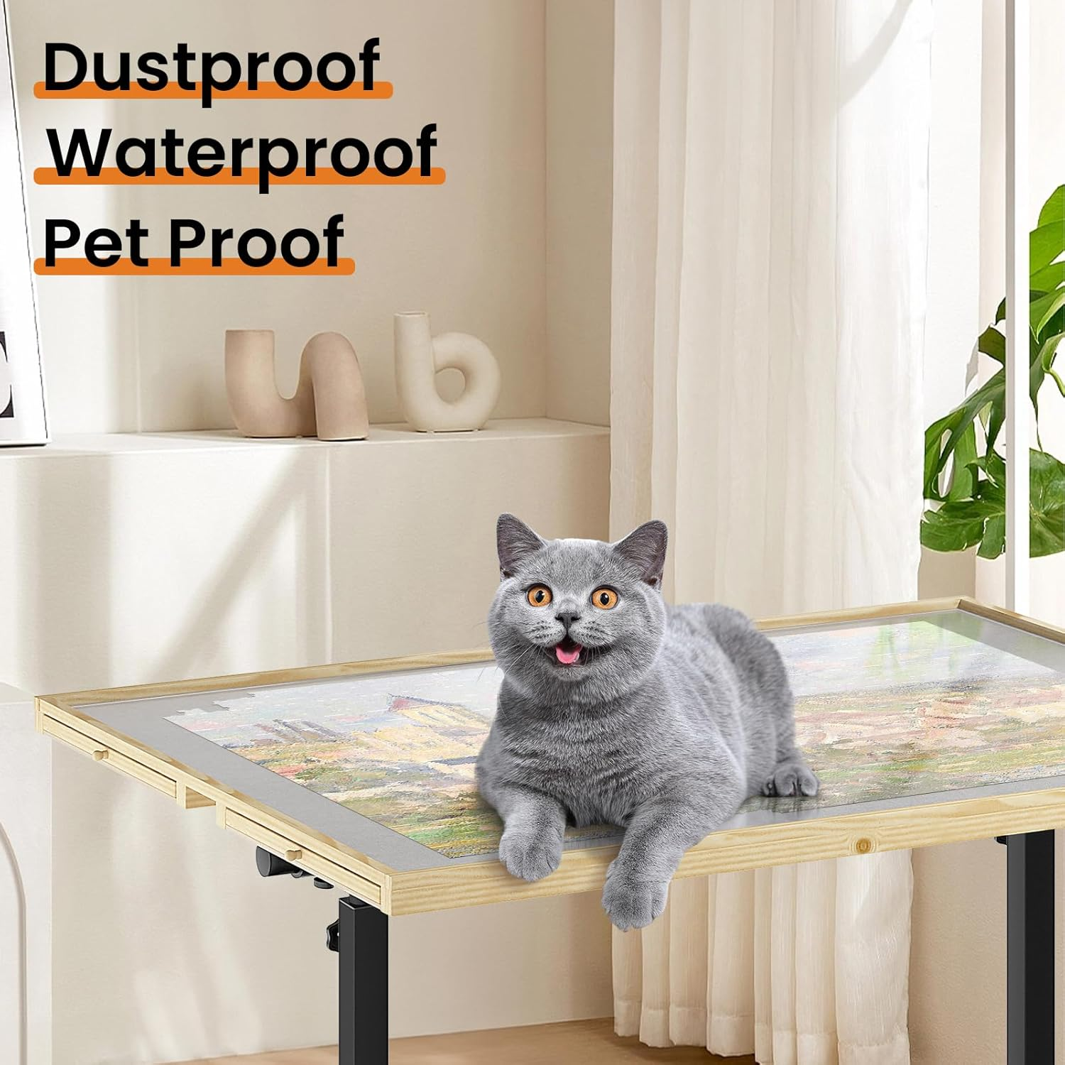 Jigsaw Puzzle Table 1500 Pieces Adjustable Height Puzzle Board 360&deg; Tilting Angle, Puzzle Table anti Slip Felt with Leg Rolling, Sorting Drawer, Cover and Storage for Adults Birthday Gift image number 1