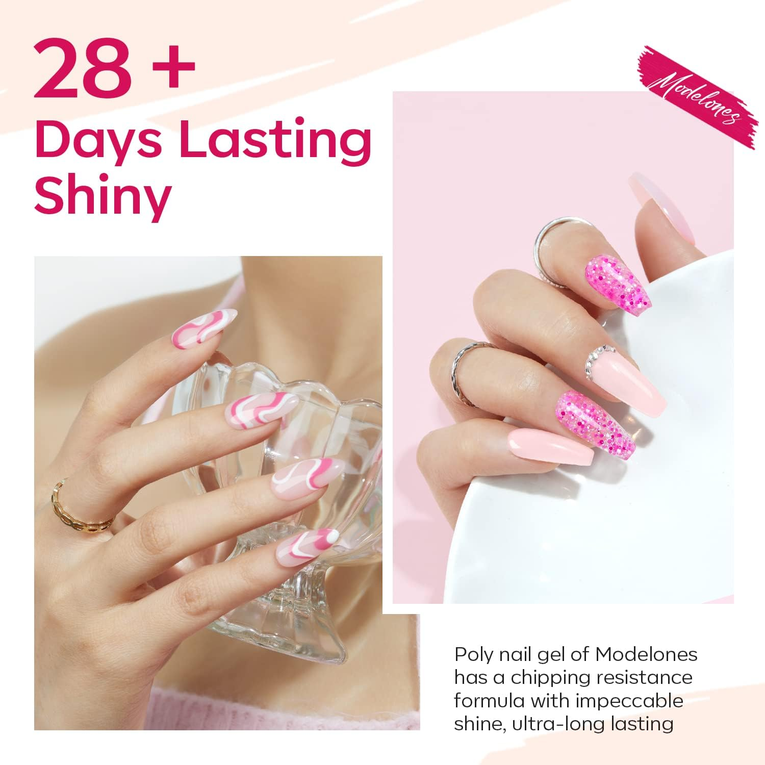 Modelones Poly Nail Gel Set - 6 Colors Pink Confetti Collection, Nude Pastel Extension Gel for Enhancement, Spring Summer French Manicure, DIY Home Salon Beauty Gift image number 4