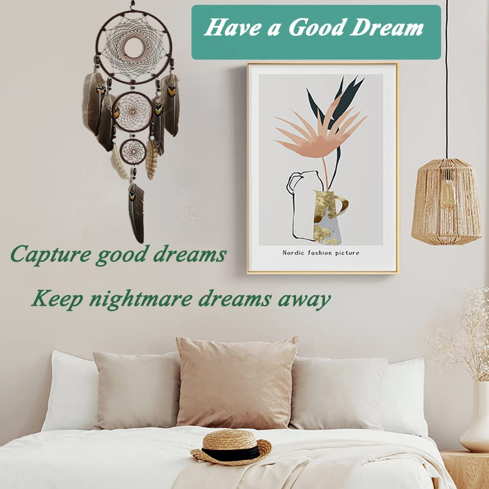 Large Dream Catcher Handmade Brown Feather Circular Net for Kids Bed Room Wall Hanging Decoration Decor Ornament Craft &ndash;Dia 7.9"/ Long 31.5" image number 4