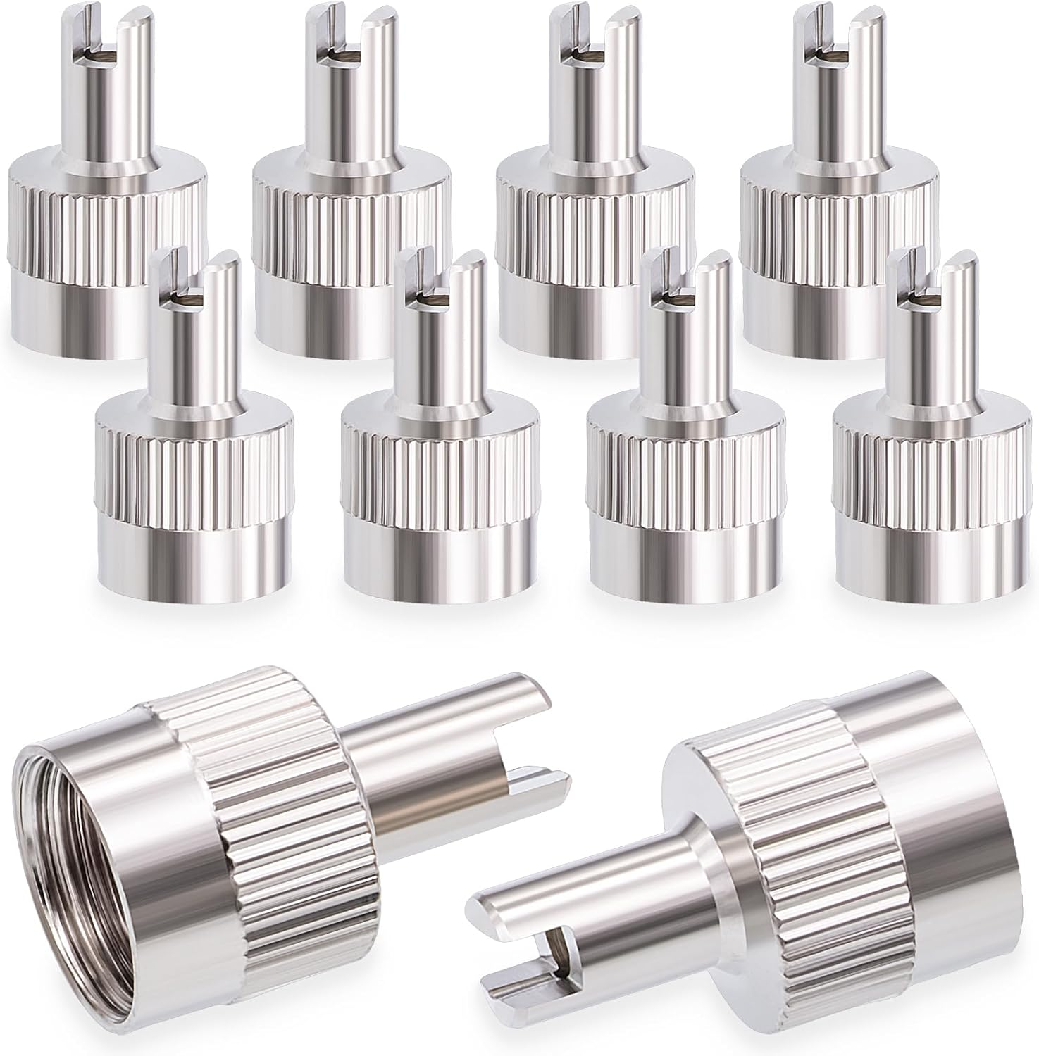 20PCS Tire Valve Stem Caps, Nickel Brass Slotted Slot Valve Stem Caps with Valve Core Remover, with O Rubber Ring, Universal for Cars, SUV, Trucks, Bikes, Motorcycles, Bicycles