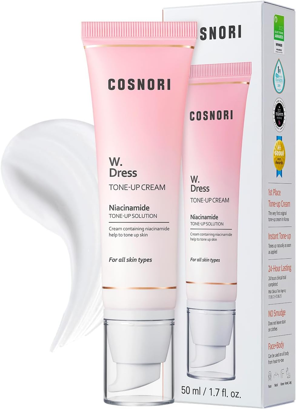 COSNORI W. Dress Tone-Up Cream -Quick Skin Tone Balancer &ndash; Evens Out Complexion - No Makeup Natural Look - Long-Lasting Hydrating & Sebum Control Face and Body &ndash; Vegan, No Animal Tested &ndash; 1.69 Oz image number 1