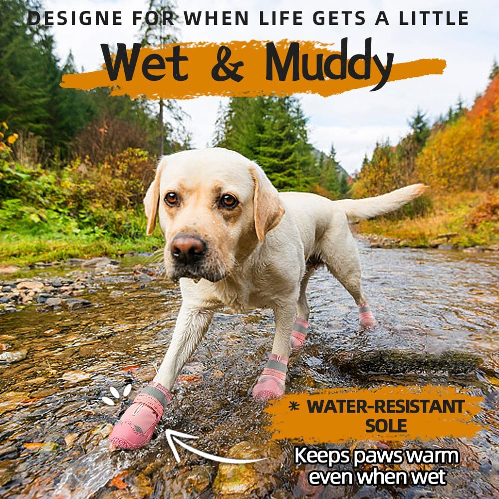 Dog Shoes for Large Dogs, Medium Dog Boots & Paw Protectors for Hardwood Floors, Outdoor Dog Booties for Hot Pavement Winter Snow Hiking, Waterproof Dog Shoes with Reflective Strips Size 7 image number 5