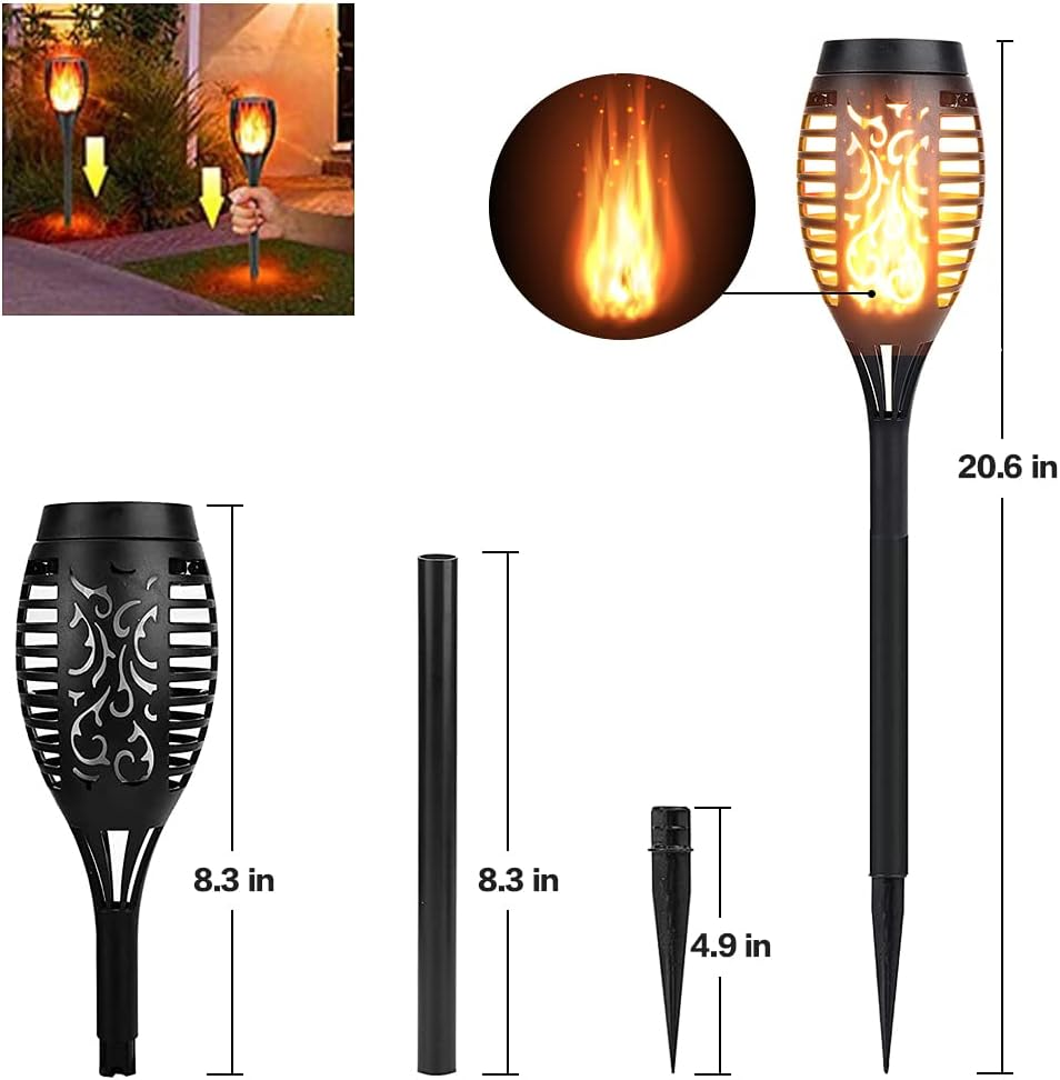 Solar Torch Light with Flickering Flame, 6 Pack Torches Solar Landscape Lights Outdoor Christmas Decoration Lights for Pathway Garden Patio Yard Auto On/Off IP65 Waterproof image number 5