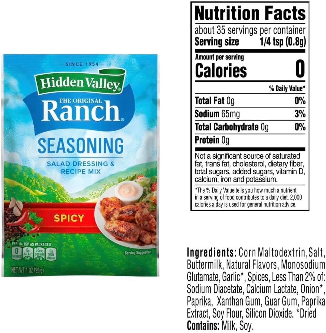 Hidden Valley Ranch Spicy Seasoning - (5) Hidden Valley Ranch Spicy Seasoning Packets 1 Ounce Bundled with (1) Eselect Bag Clip image number 1