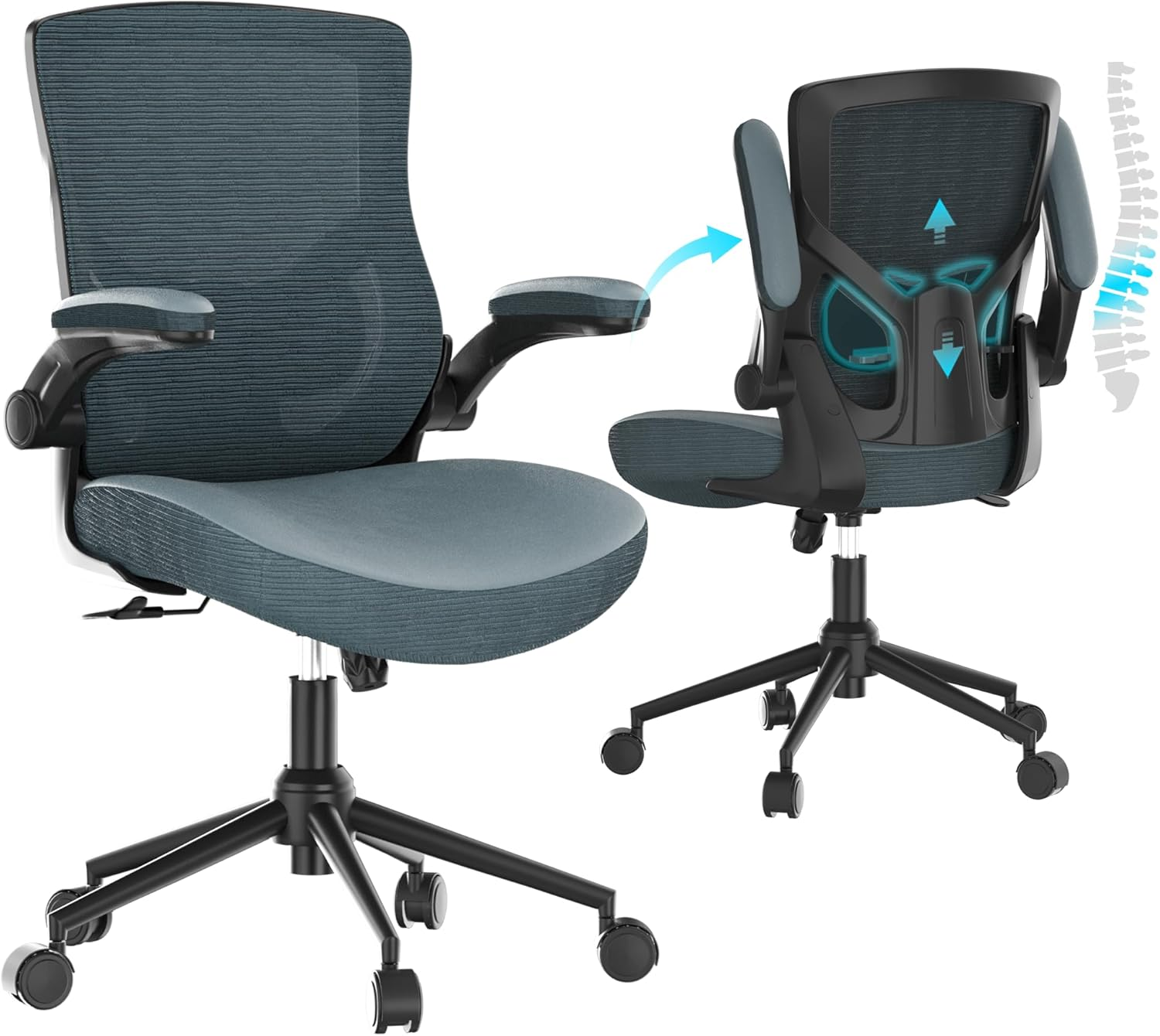 CYKOV Ergonomic Office Chair - Adjustable High Back Desk Chair with Lumbar Support, Flip-Up Armrests & Swivel Base for Home Office, Computer Desk, and Executive Workspaces (Modern, Black-White Frame)