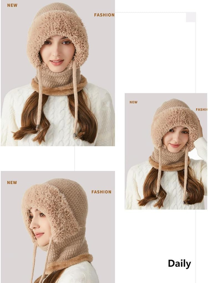 CLSSLVVBN 3 in - 1 Women Beanie Skiing Hat Face Covering Cap Outdoor Adventures and Mask Hats Size Drawstring, for Skiing And