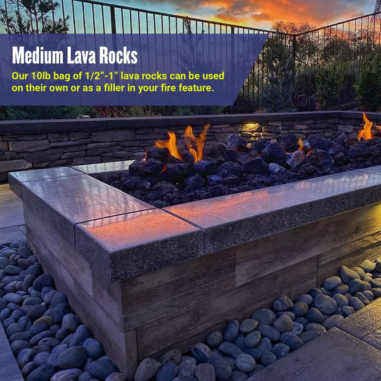 Medium Lava Rocks 10 Pounds by American Fire Glass- Volcanic Fire Pit Lava Rocks for Indoor Log Fireplace, BBQ, Grill, Gas, Aquariums- All-Natural Decorative Landscaping Black- Made in USA- 1/2" X 1" image number 4