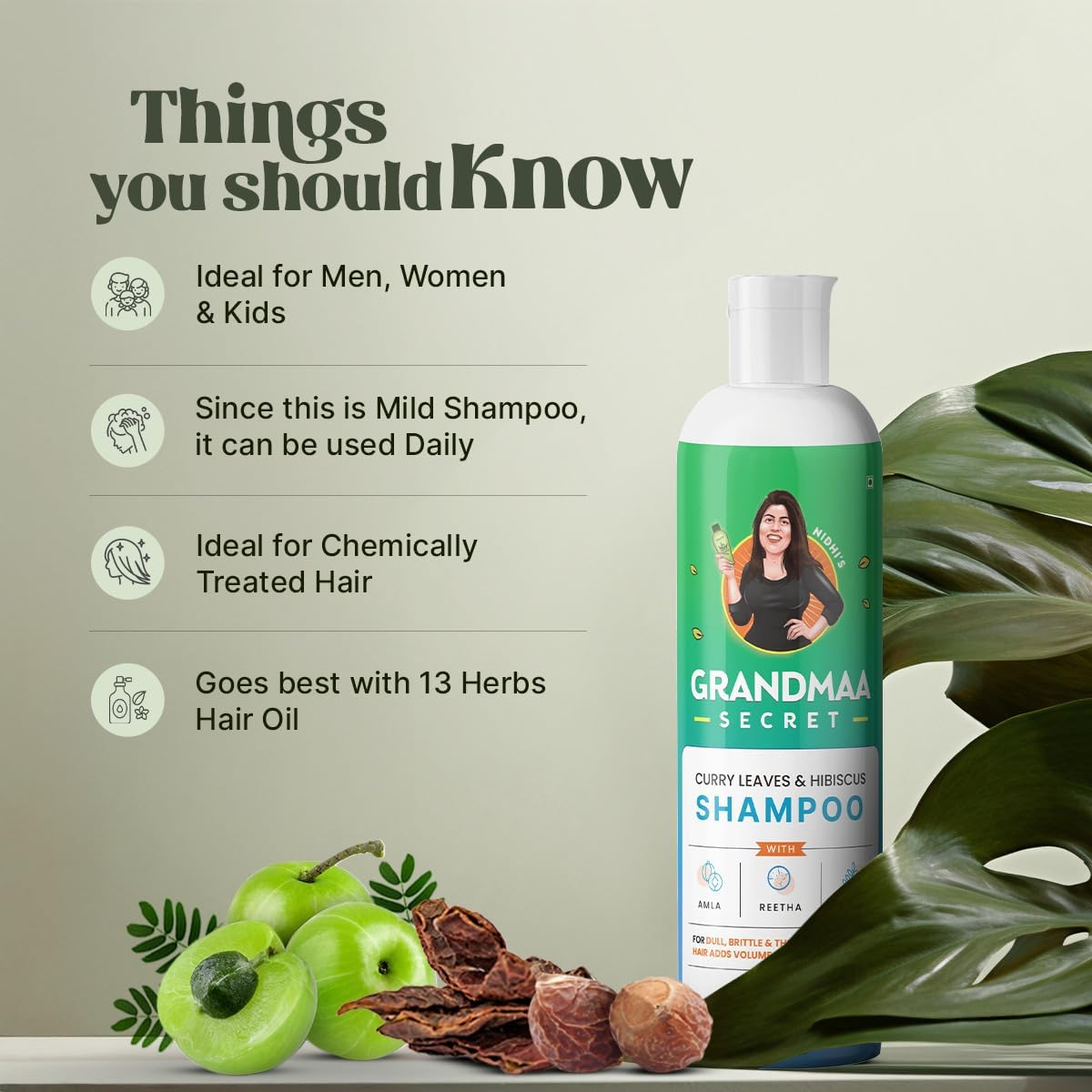 NIDHI&rsquo;S GRANDMAA SECRET Curry Leaf and Hibiscus Shampoo for Hair Fall Control - 200Ml (3 Bottles Pack) image number 4