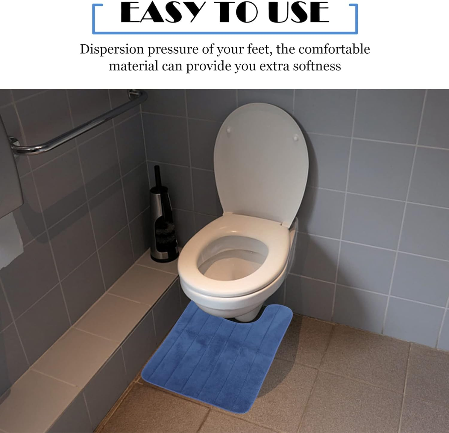 Luxshiny Bathroom Mat U-Shaped Design Toilet Rug Bathroom Toilet Mat Anti-Slip Bathroom Mat Suitable for Bathroom Floors Bathtub and Shower Cubicles（Blue）