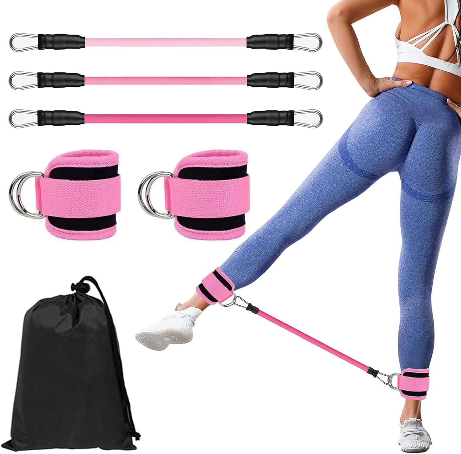 Ankle Resistance Bands with Cuffs, Ankle Exercise Strap for Butt Lift & Kickbacks, Ankle Workout Band for Leg & Glutes Training Equipment