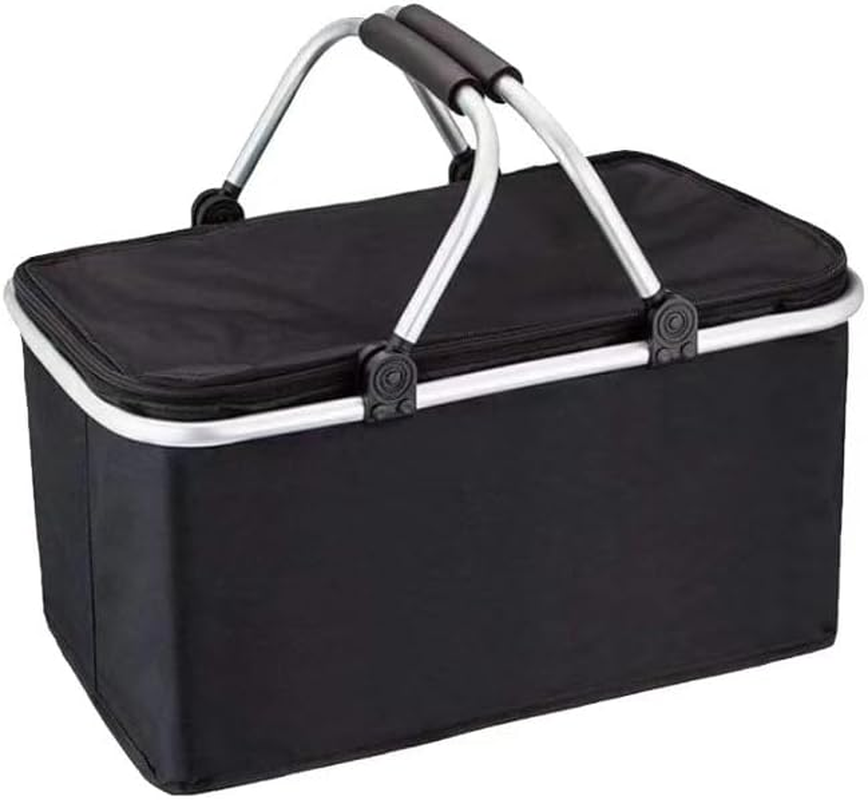 Picnic Basket Cooler Grocery Bag Laundry Basket Collapsible Portable Foldable Insulated Strong Aluminum Frame Handle for Travel, Shopping, Camping Colour Sent at Random