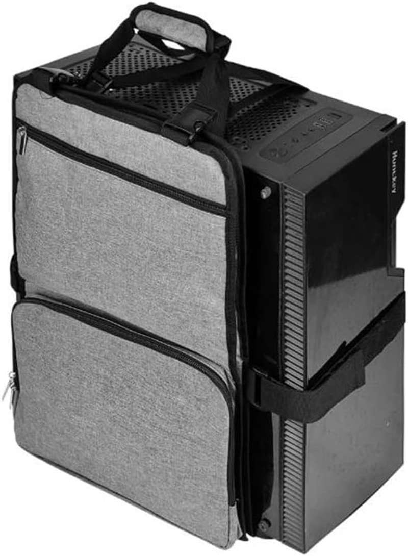 Pc Tower Carrying Strap, Computer Desktop Tower Large Carrying Case, Desktop Computer Case Belt Holder with Pockets for Keyboard, Cable, Headphone, Ideal for Transporting on the Go (Black) image number 3
