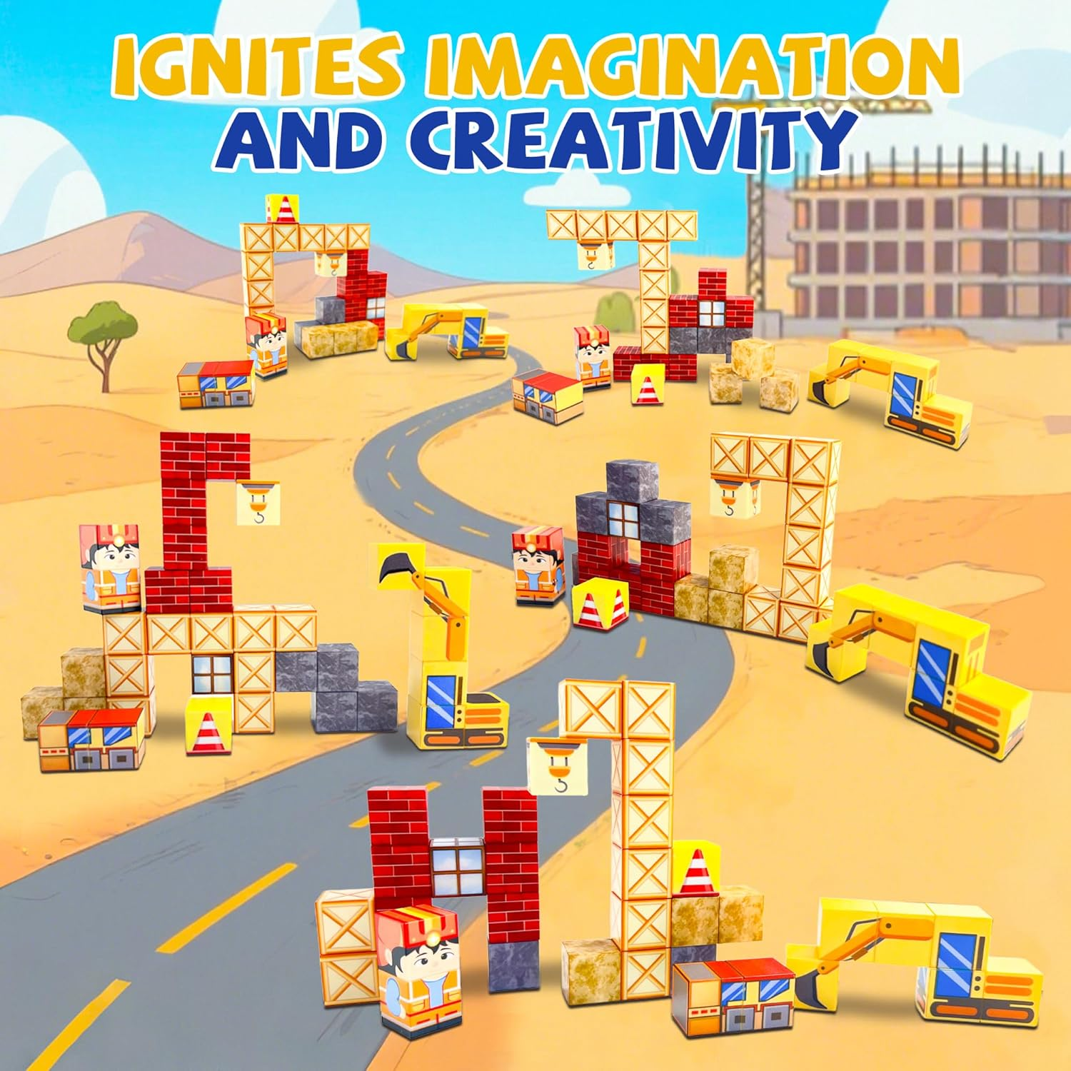 OMIPAWZ 35PCS Mini Magnetic Blocks Travel Set, Magnet Building Block Toys for Kids Age 3-8 image number 2