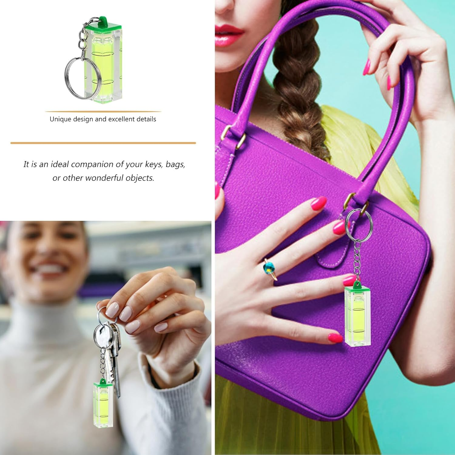 Veemoon Portable Small Bubble Level Keychain for Men Lightweight Spirit Level Pendant with Chain Accurate Measuring Tool Stylish Wallet Chain Accessory for Car Keys and Bags Random Color image number 5