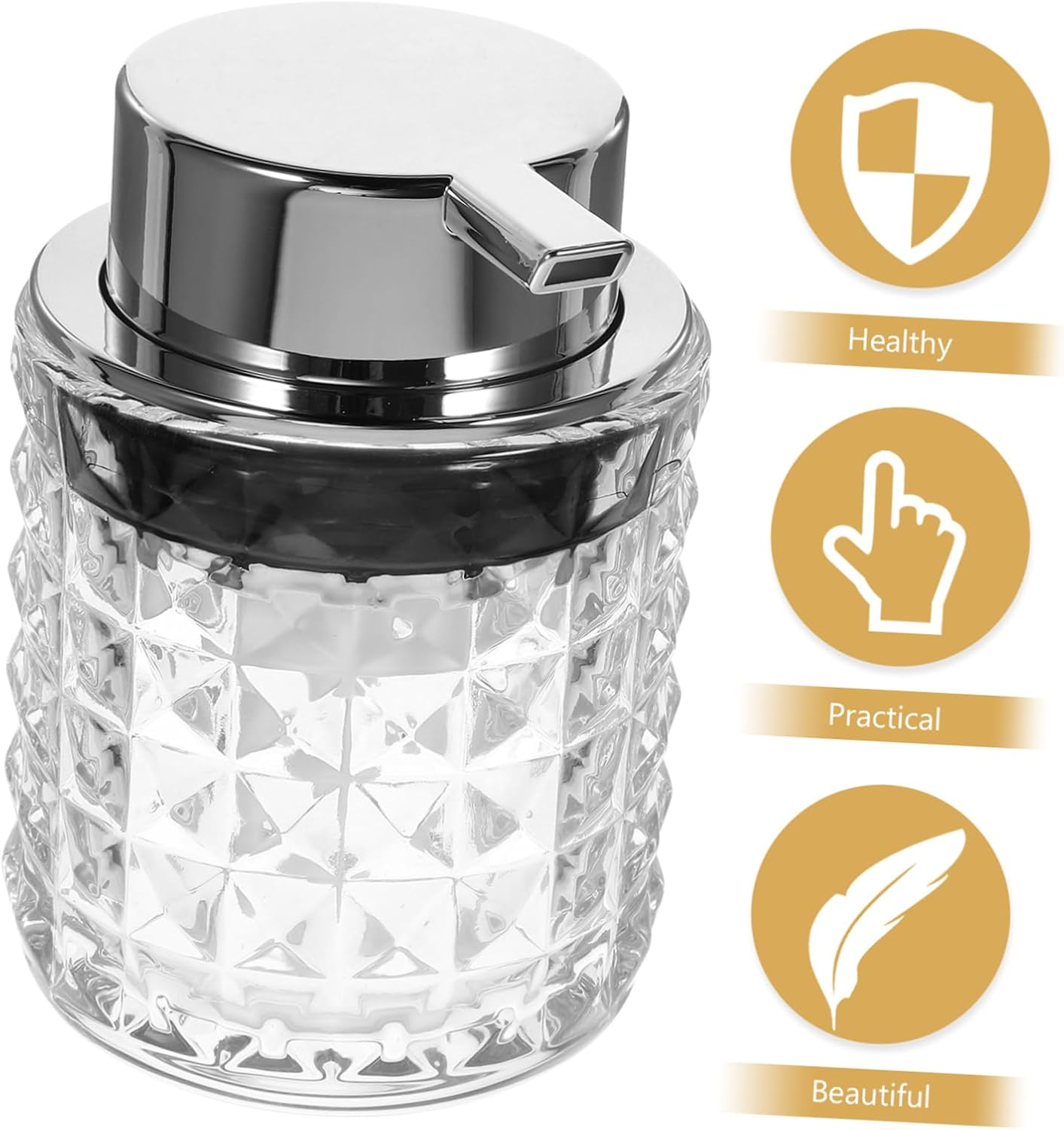 ABOOFAN Soap Dispenser Bottle with Pump Diamond Texture Glass Refillable Liquid Soap Shampoo Shower Gel Container Portable Bathroom Countertop Dispenser image number 3