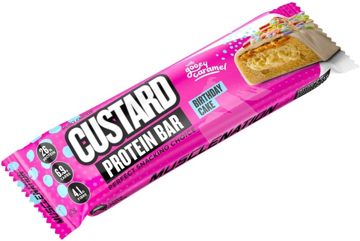 Muscle Nation Birthday Cake Custard Protein Bars 12 X 60G &ndash; High Protein Snack with Vanilla Custard, Caramel & Sprinkles 12-Pack