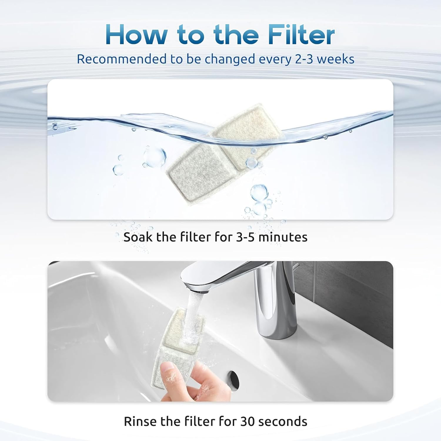 Pet Water Fountain Filter Pack - 6 Replacement Filters & 2 Sponges for TUXOIUBA 3.2L Cat Fountain
