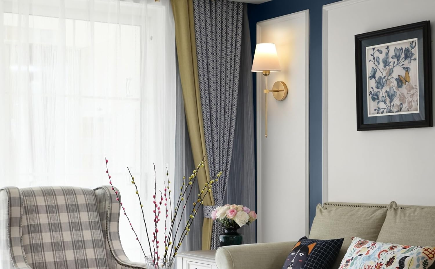 Wall Sconces Lights, No Wiring Required for Installation Sconces,Remote Control, Dimmable, Farmhouse Lamp, Battery Operated for Bedroom Mirror Living Room (Color : Gold), Set of 2 - Black image number 4