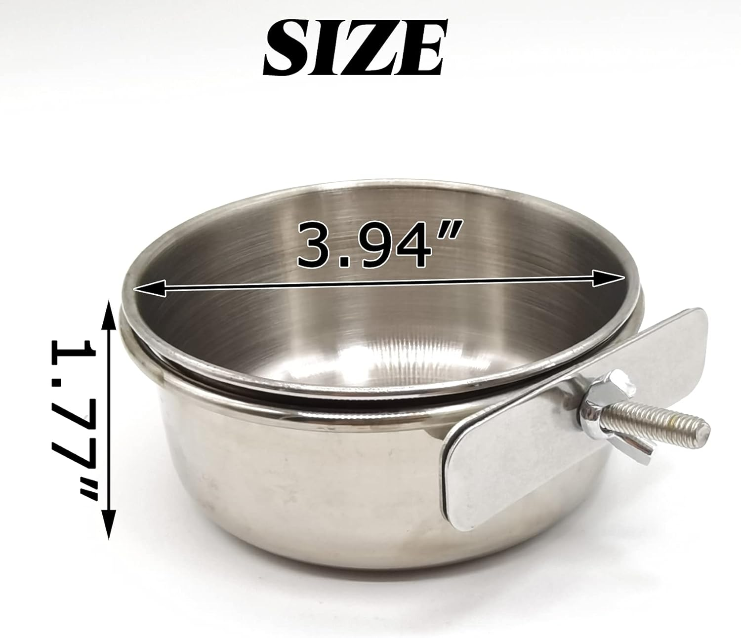 RONYOUNG 2PCS Bird Feeding Dish Cups with Spoon, Parrot Food Bowl Clamp Holder - Stainless Steel Coop Cup, Bird Cage Water Bowl for Parakeet African Greys Conure Cockatiels Lovebird Budgie Chinchilla image number 1