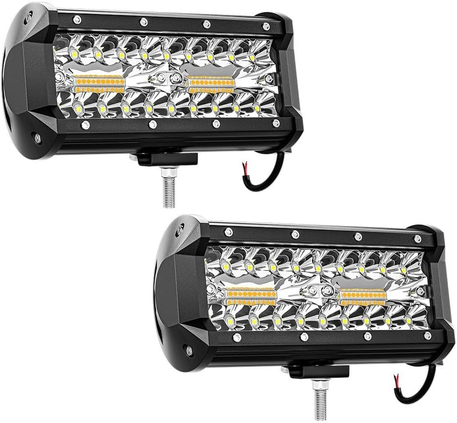 6.5 Inch 120W LED Light Bar 2PCS, off Road LED Driving Lights Spot Flood Combo Beam, Amber White Strobe, for Truck Car ATV SUV Cabin Boat, with Mounting Bracket Holder and 16AWG Wiring Harness 2 Kits