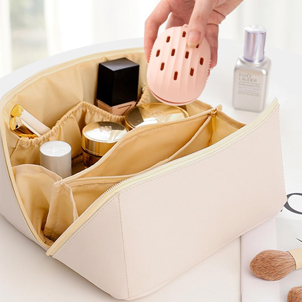 Soft Silicone Makeup Brush & Sponge Holder Set - Travel Friendly Dual Function Cosmetic Organizer with Sponge Compartment - Waterproof Beauty Tools Case for Brushes & Sponges, Pink image number 6