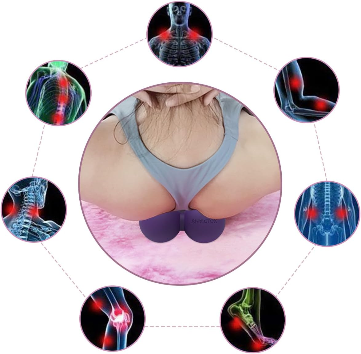 ANVICTOX Peanut Massage Ball, Double Lacrosse Ball for Sore Muscles,Myofascial Release Massager Ball for Deep-Tissue Massage Muscle Knots Yoga Therapy (Purple)