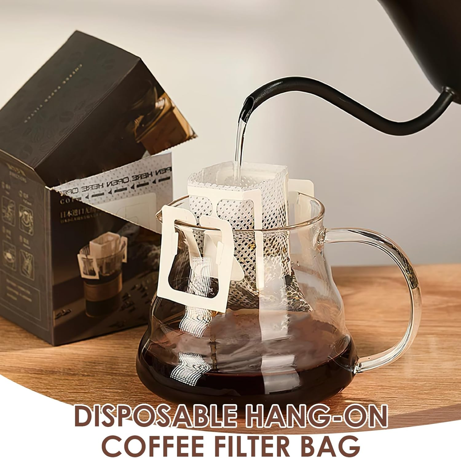 150 Pcs Portable Coffee Filter Paper, Disposable Hand-Poured Hanging Ear Coffee Filters, Portable & Mess Free Design for Travel Camping Home Office Daily Brewing image number 2
