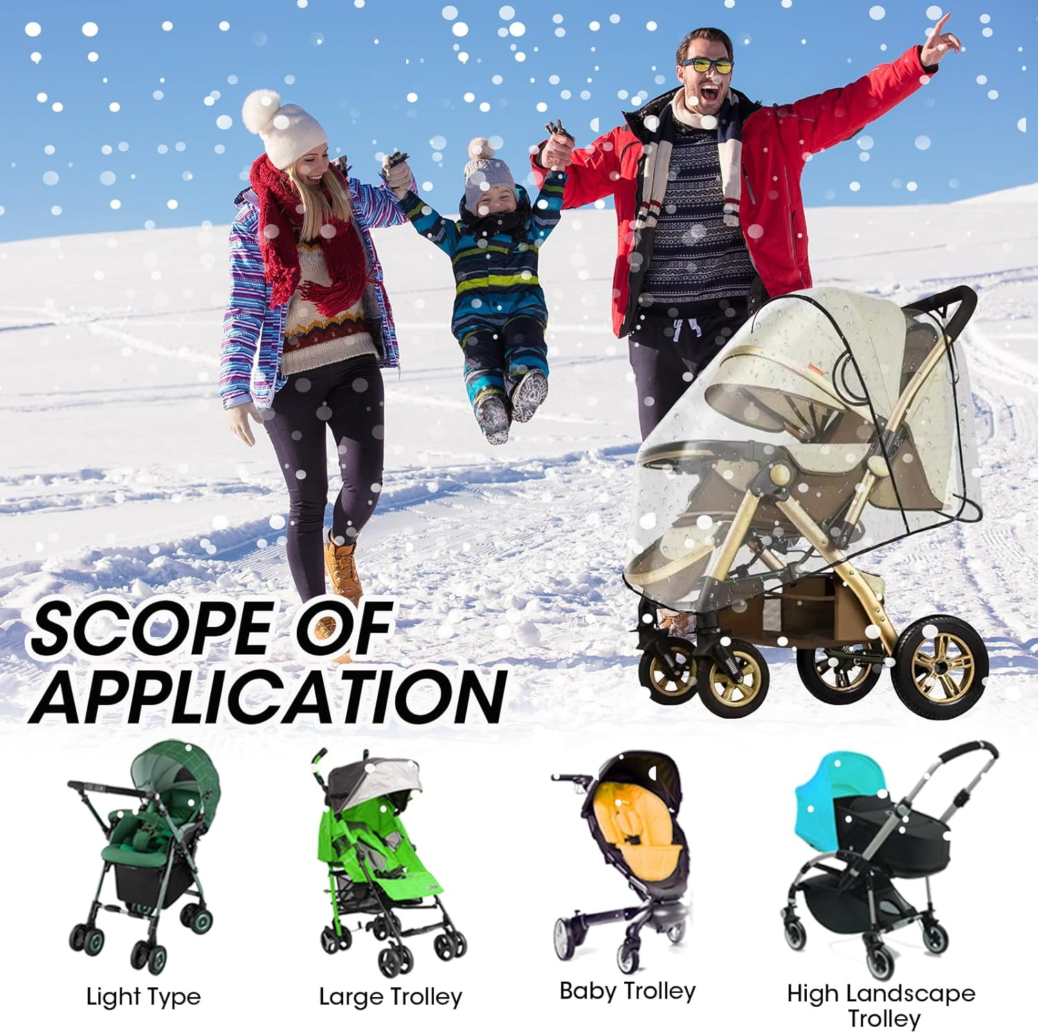 Universal Stroller Pram Rain Cover Large Durable Baby Travel Weather Shield for Summer Windproof Waterproof Protect from Dust Snow Double Protection Eye Protection Stroller Accessory Fits Most Pram image number 5
