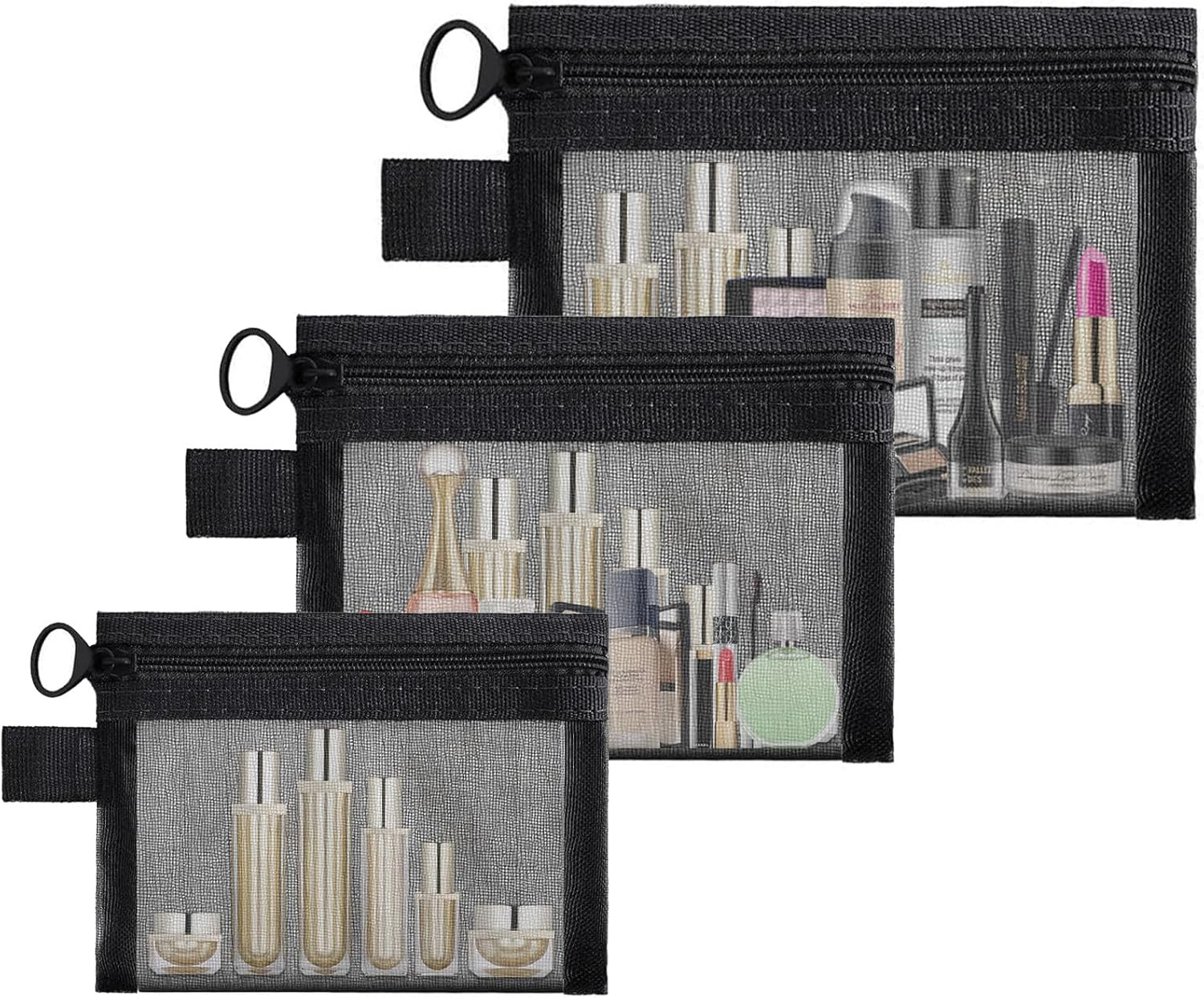 CALLYSONIC Pack of 3 Mini Cosmetic Bag, Small Cosmetic Bag for Handbag, Women'S Make-Up Bag, Small Toiletry Bag, Nylon Mesh Bag for Daily, Office Supplies and Cosmetics image number 4