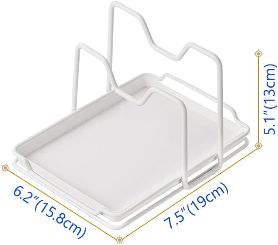 Poeland Pot Lid Holder, 2 Layers Pot Lid Organizer, Multifunctional Lid and Spoon Rest with Drip Tray for Pot Lid, Spatula, Spoon, Cutting Boards - White image number 2