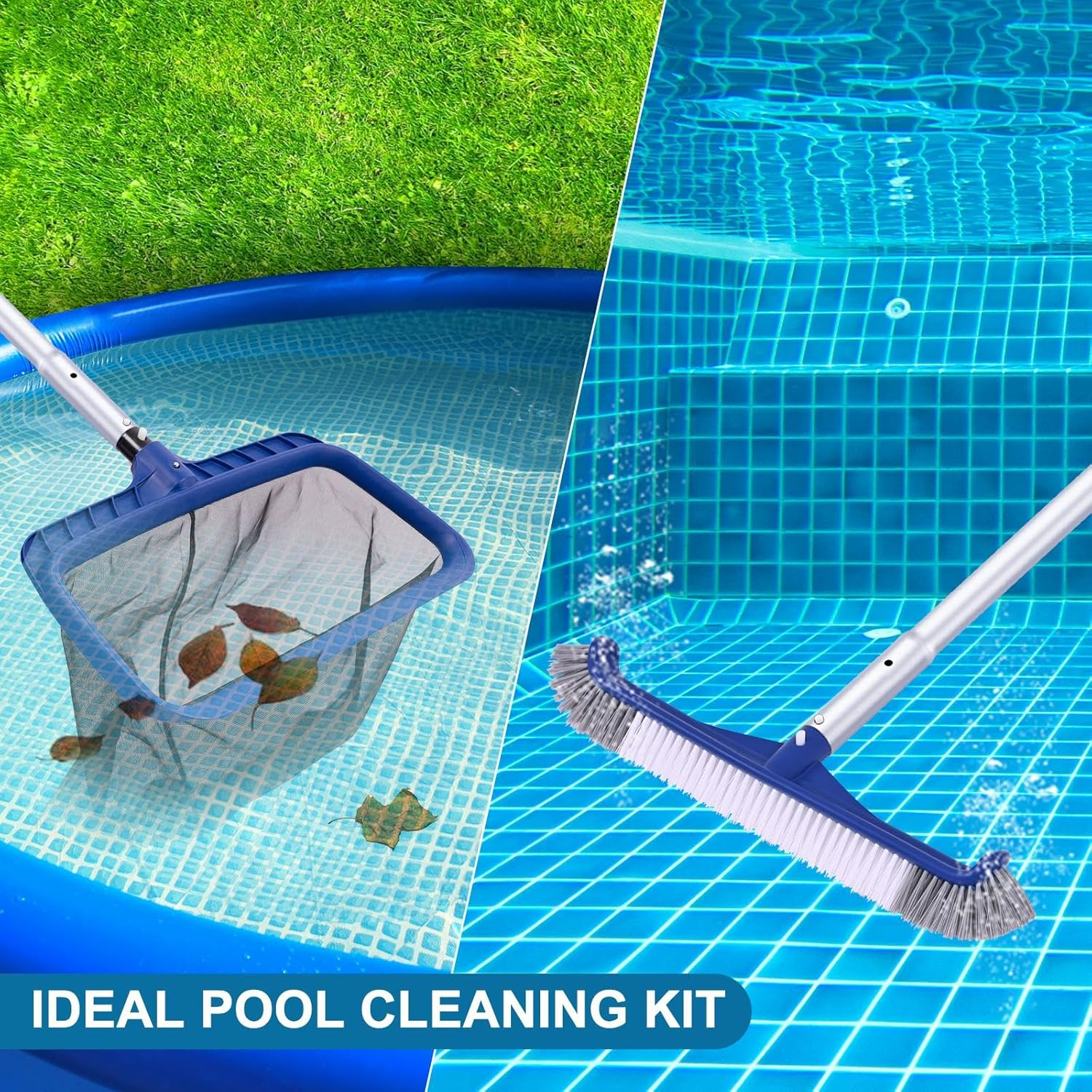 POOLAZA Pool Cleaning Kit, Including Pool Brush & Ultra Fine Mesh Pool Skimmer Net with Pole, Pool Net Skimmer & 17.5'' Pool Brush Head with 10.5Ft Aluminum Pool Pole, Pool Net and Brush with Pole image number 5