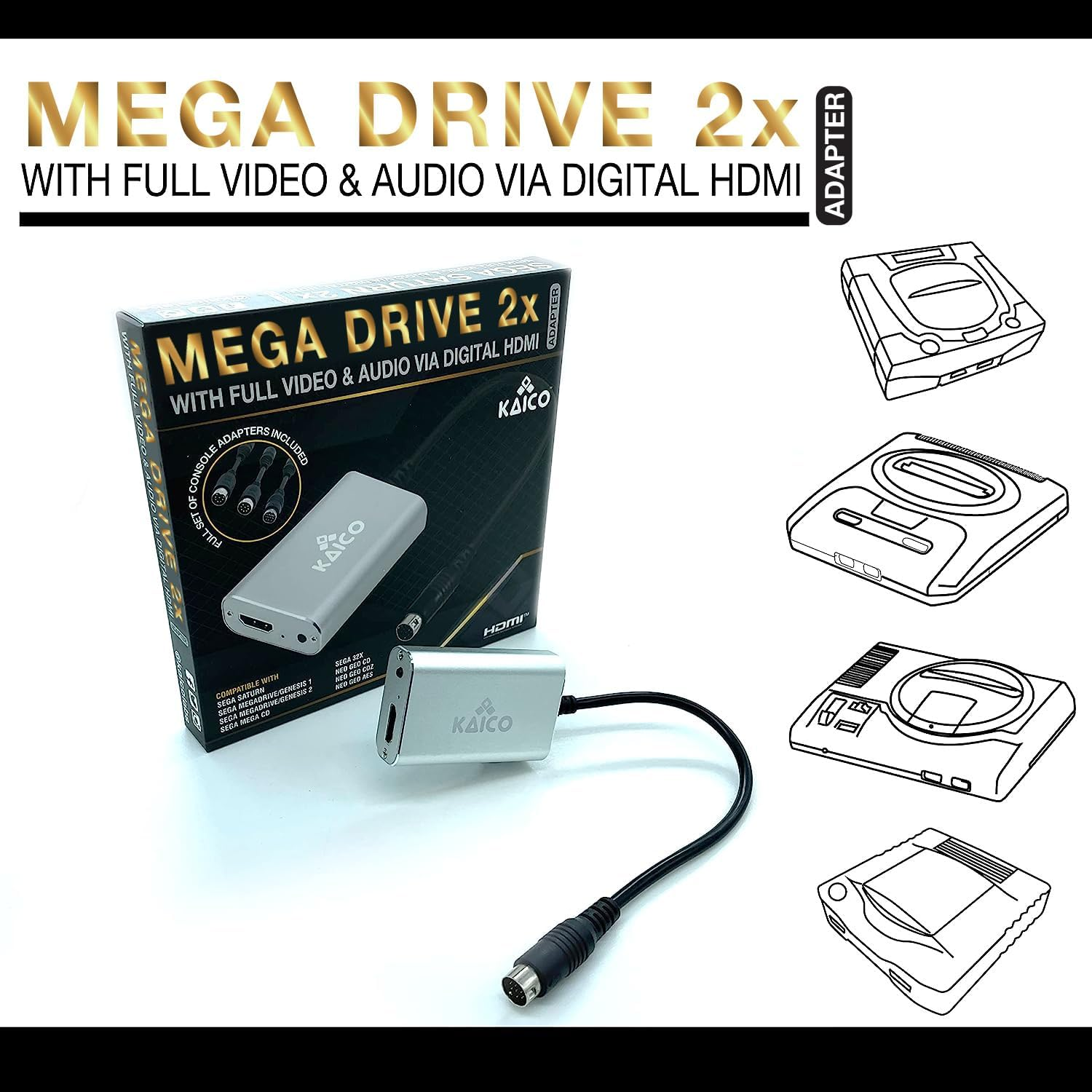 Kaico SEGA Saturn 2X Line Doubler HDMI Adapter - for Use with Sega Saturn, Megadrive, Genesis, SNK Neo Geo - Supports RGB and Composite Output - All in One Line Doubler X2 HDMI for SEGA image number 2