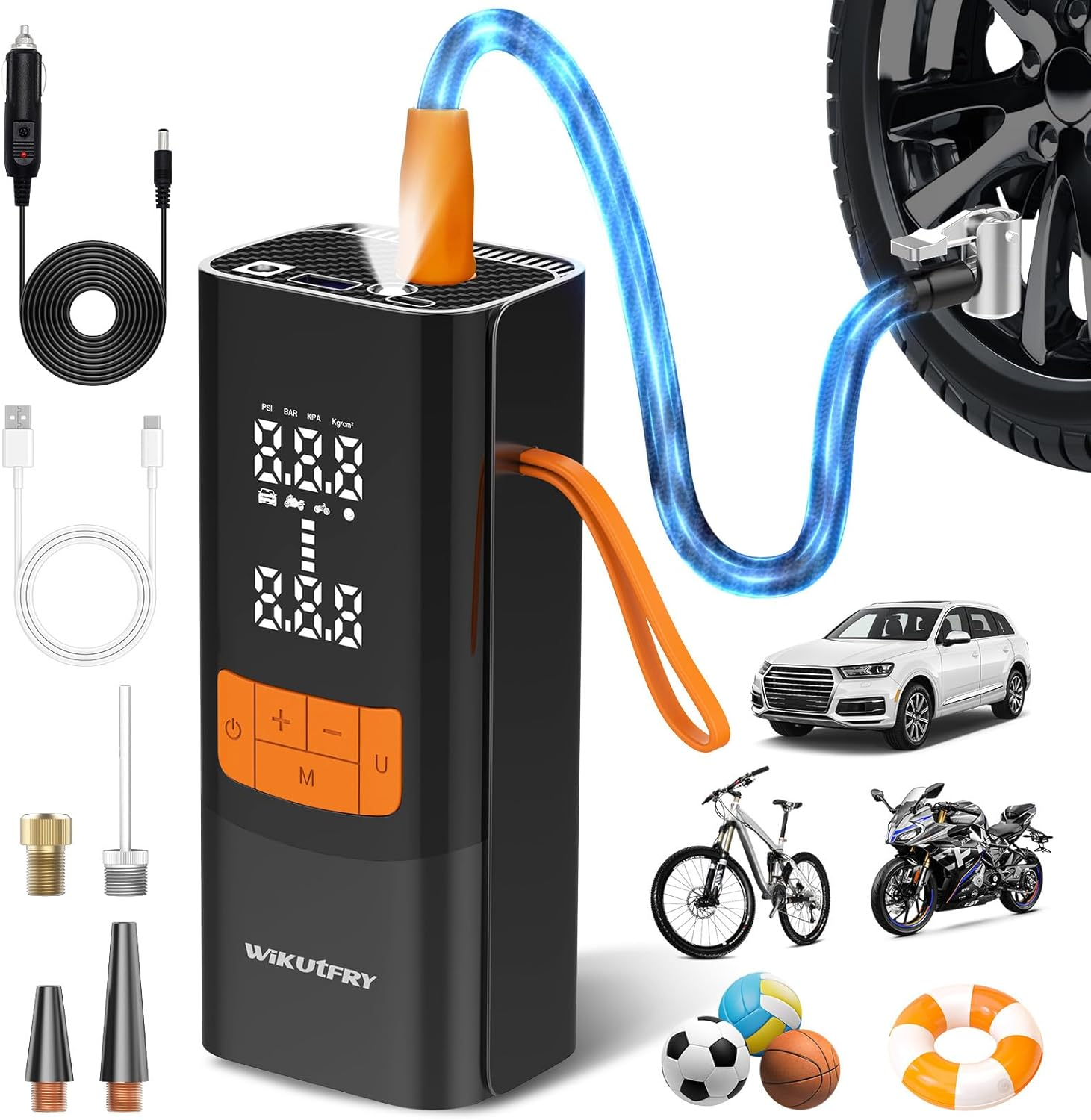 Tire Inflator Portable Air Compressor, 15000Mah and 150PSI Car Tire Pump with Pressure Display for Cars, Motorcycles, Bicycles, Ball Bikes with Tire Pressure Gauge, Dual-Use Type image number 3