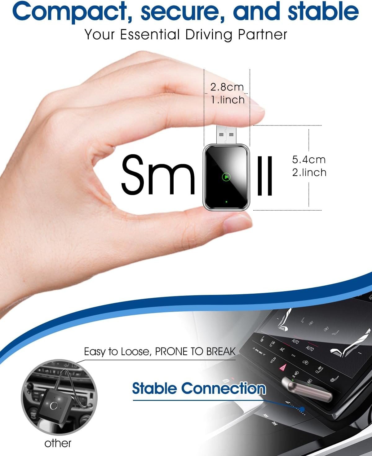 Koeay Plug and Play 2-In-1 Wireless Carplay Adapter, Mini Size, Convert Wired to Wireless Iphone and Android Carplay Adapter for Iphone Ios 10+ & Android Carplay Car Screen, Stable Control & No Delay image number 4