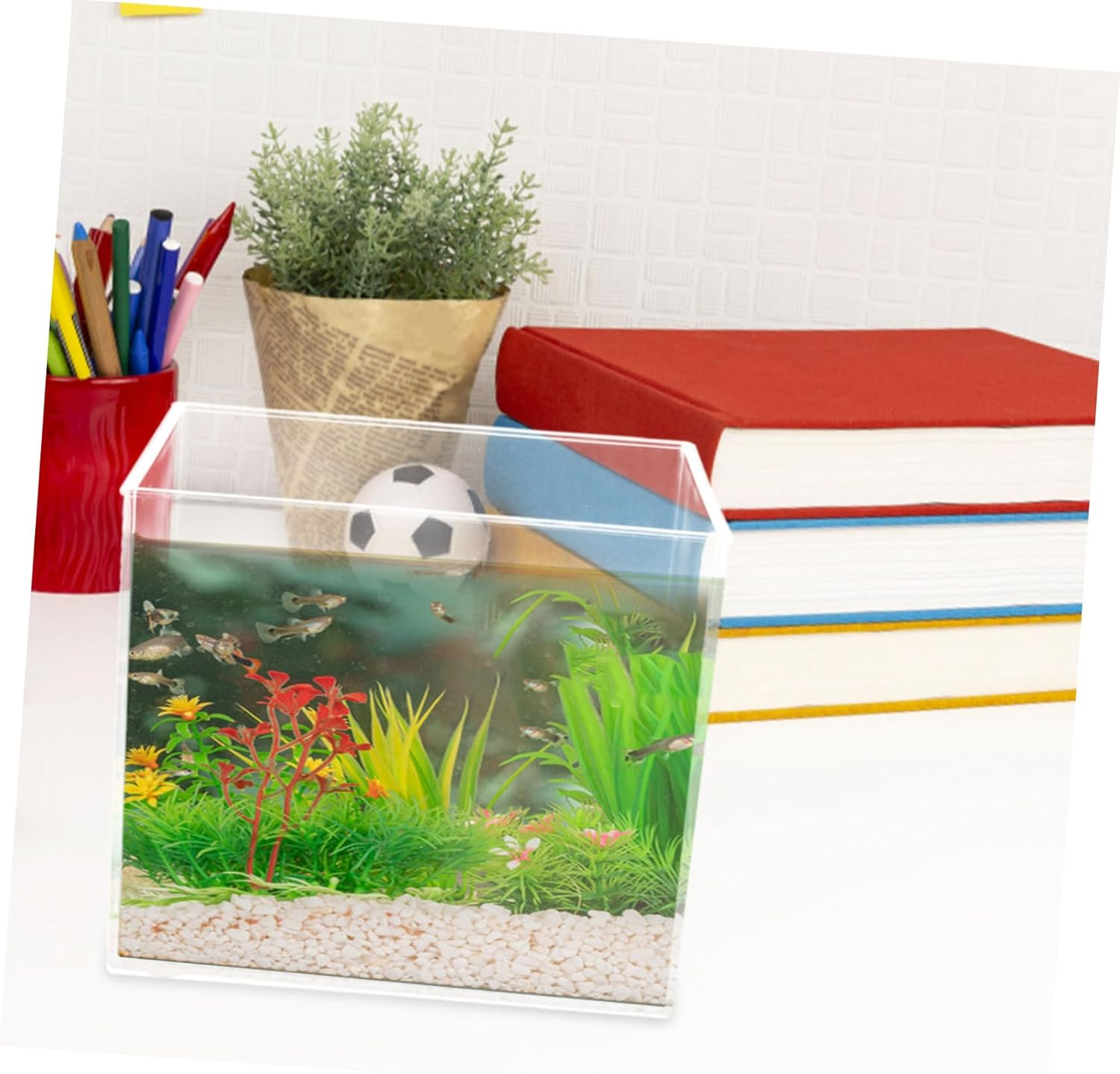 ERINGOGO Transparent Mini Goldfish Tank Square Plastic Aquarium for Desktop Crack Resistant Fish Bowl for Home Office Garden Decor Easy Maintenance Open Tank for Aquatic Pets image number 1