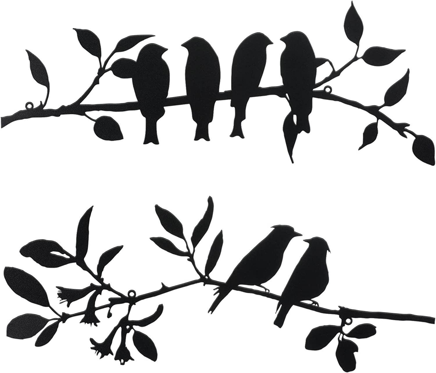2 Pcs Metal Birds Wall Art - Vivid Birds on Branch, Hanging Leaves with Birds - Outdoor/Indoor Wall Decor, Rustic Bird & Leaf Decor for Balcony or Garden (Color: