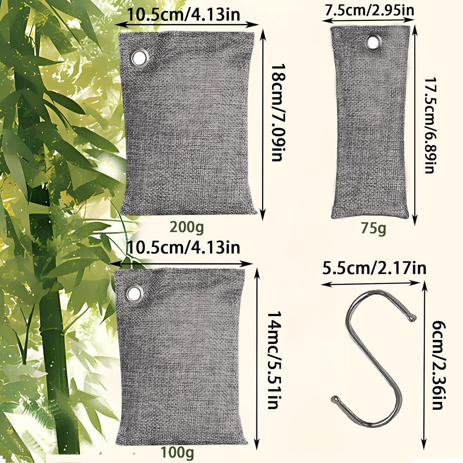 12 Pack Bamboo Charcoal Air Purifying Bags &ndash; Activated Charcoal Odor Absorber & Moisture Absorber for Home,Car,Closet,Shoes | Natural Pet & Room Deodorizer,Car Freshener,Odor Eliminators image number 3