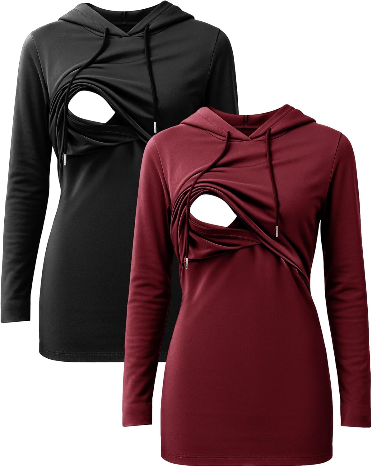 2 Pcs Women Nursing Hoodie Tops Long Sleeves Breastfeeding Maternity Sweatshirt Casual Clothes