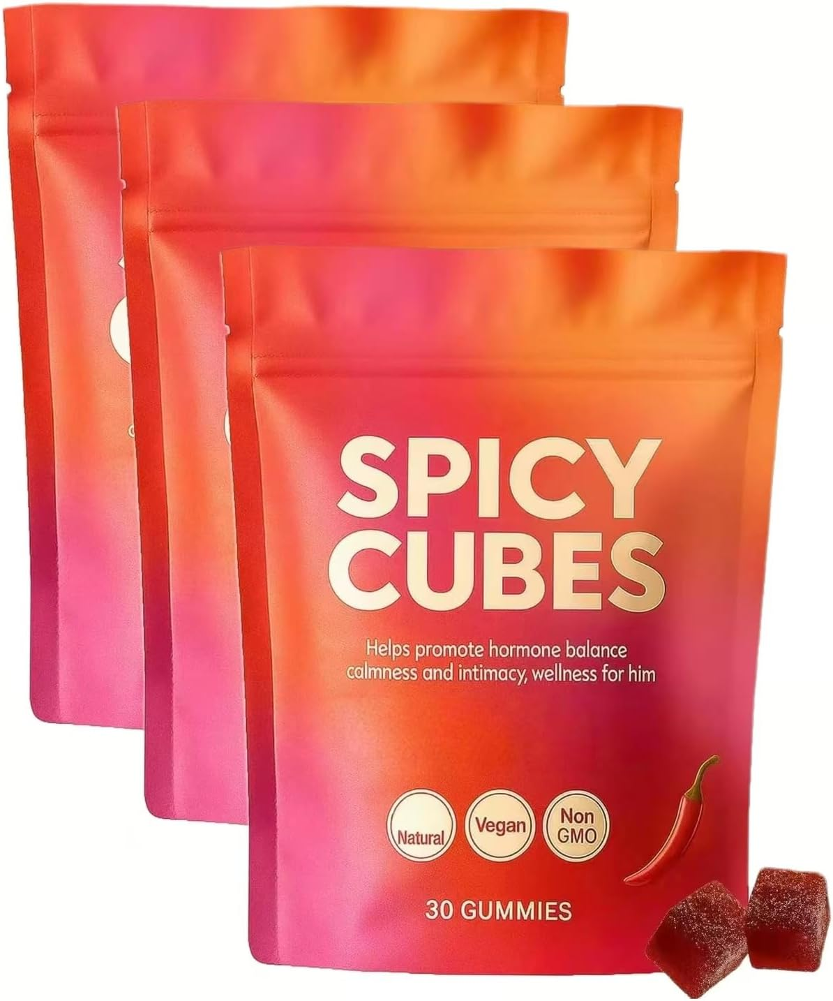Spicy Blocks, Intimacy Gummies, Spicy Cubes Hot Peach Gummies,Calmness and Intimacy Wellness &ndash; 30 Gummies ,1 Pcs image number 1