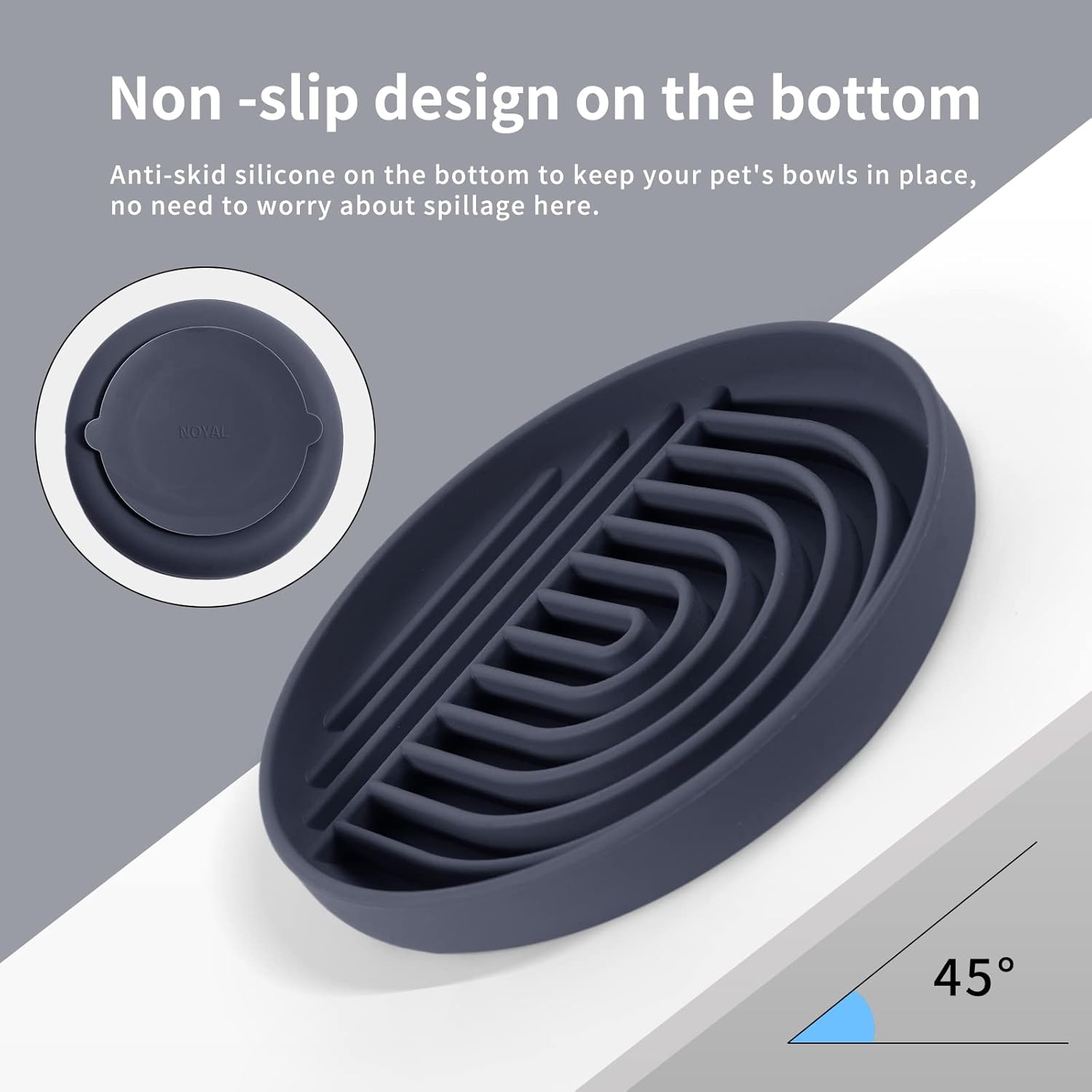 NOYAL Slow Feeder Dog Bowl Silicone Puzzle Bowl Lick Mat Preventing Choking Dogs Bowl Anxiety Relief Dark Grey - Light Blue image number 6