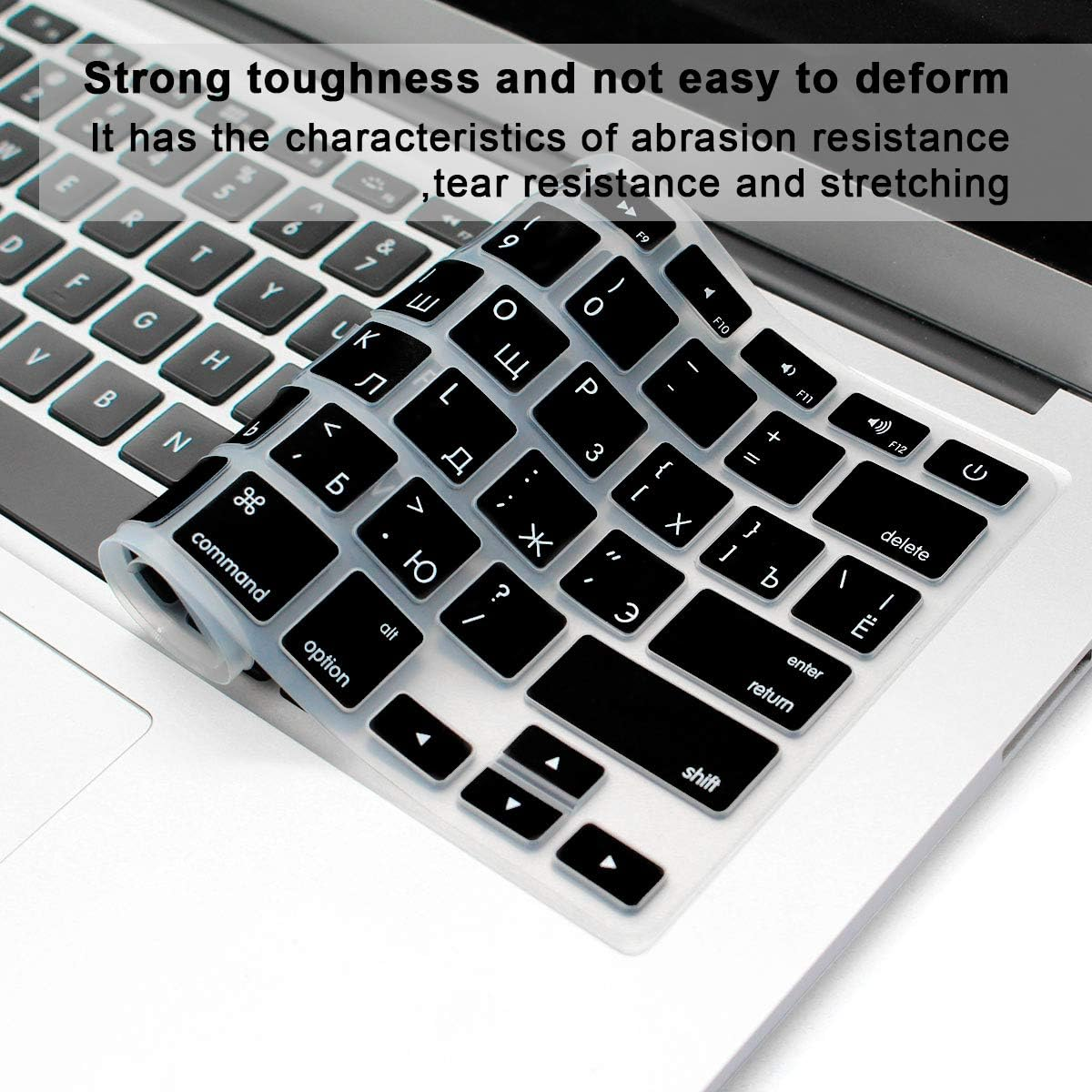 MMDW Russian Language Silicone Keyboard Cover Skin for Macbook Pro 13" 15" 17" (2015 or Older Version),For Macbook Air 13" A1369/A1466,USA Layout Protective Skin,Black